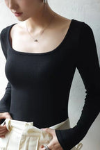 Square Neck Ribbed Stripe Panel Knit Top image 5