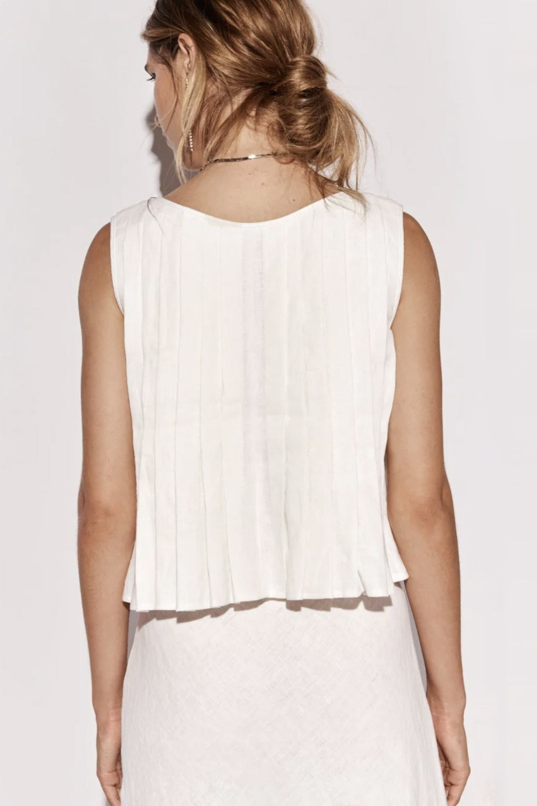 Solid Ruffled Tie Linen Cotton Shirt Tank Top image 6