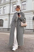 Houndstooth Long Trench Coat Chic Elegant Overcoat image 1