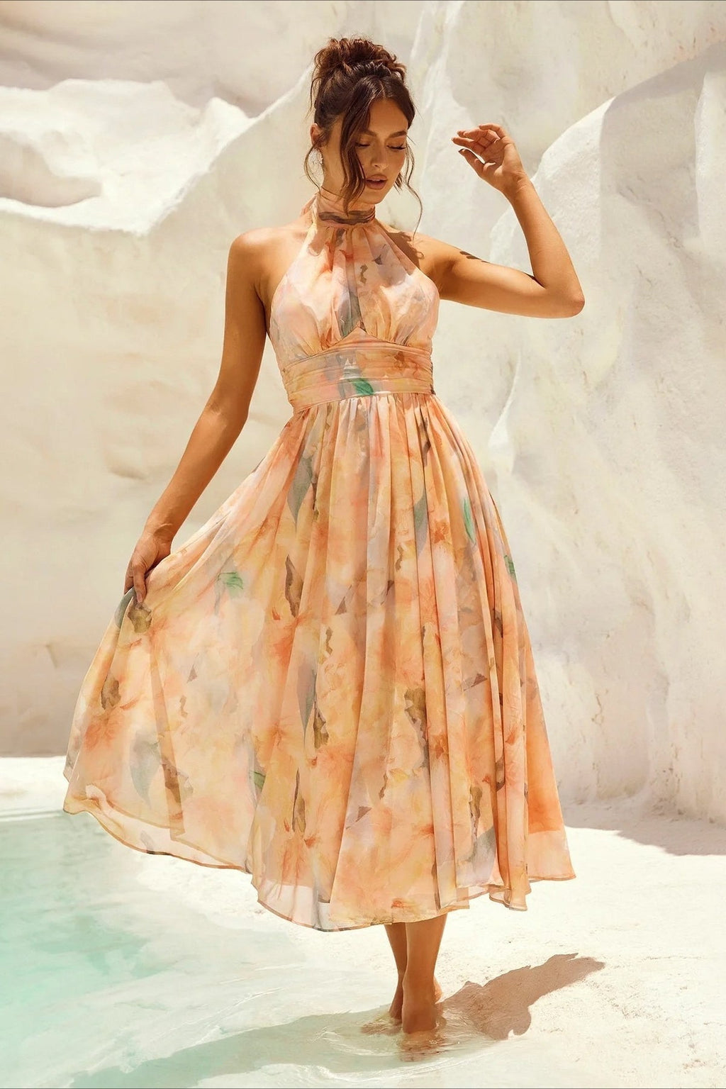 Sleeveless Floral Halter Backless Midi Dress image 1