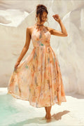 Sleeveless Floral Halter Backless Midi Dress image 1