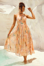 Sleeveless Floral Halter Backless Midi Dress image 1