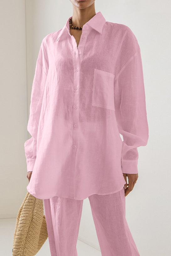Linen Loose Long Sleeve Pants Two Piece Set image 6