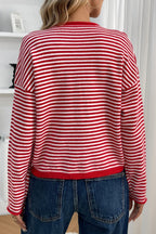 Striped Knit Round Neck Cardigan image 4