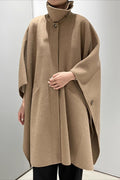 Beige Lapel Double Faced Wool Blend Cape Convertible Overcoat image 1