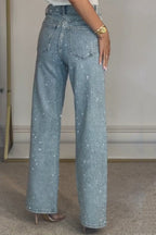 Rhinestone Washed High Waist Jeans image 4