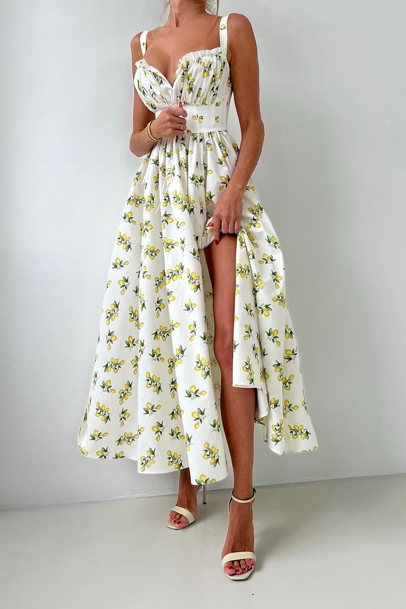Floral Cami Tie High Waist Slit Midi Dress image 3