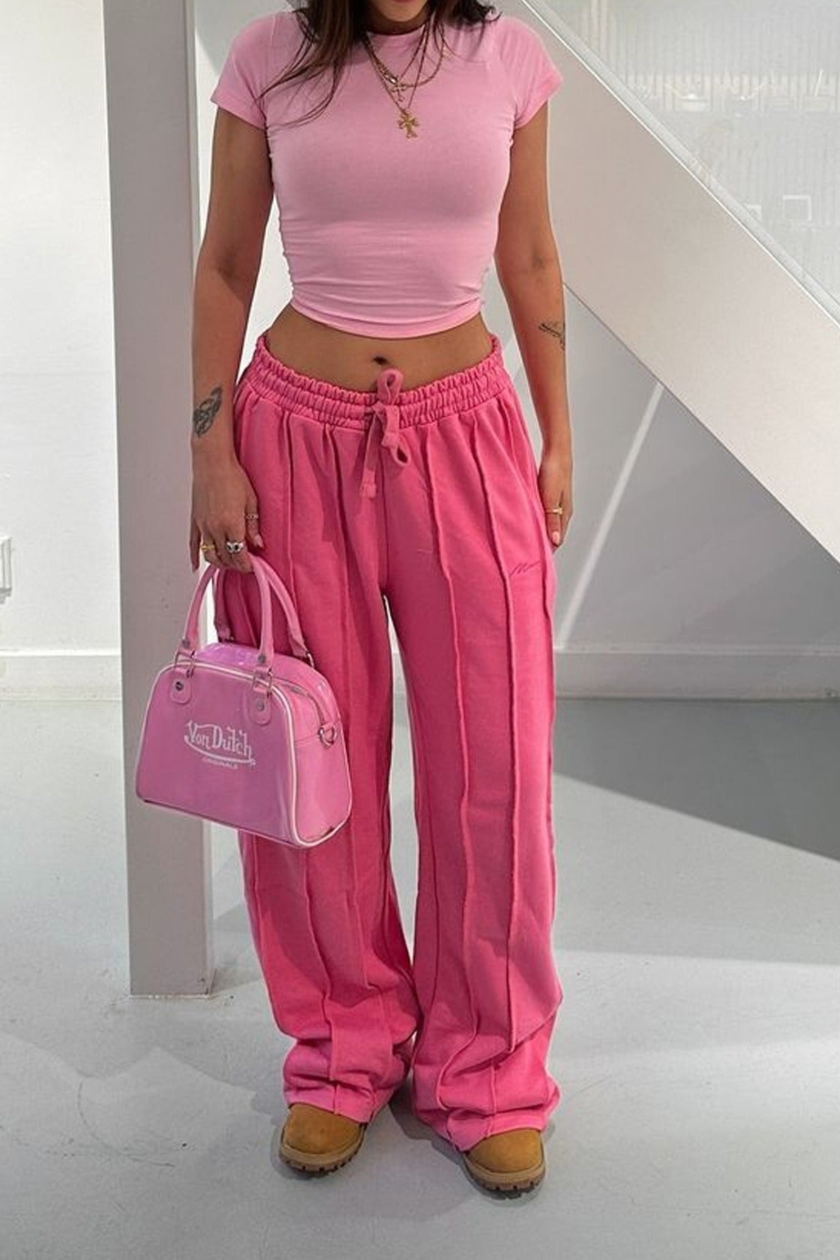 Solid 3D Line Loose Drawstring Pants image 3