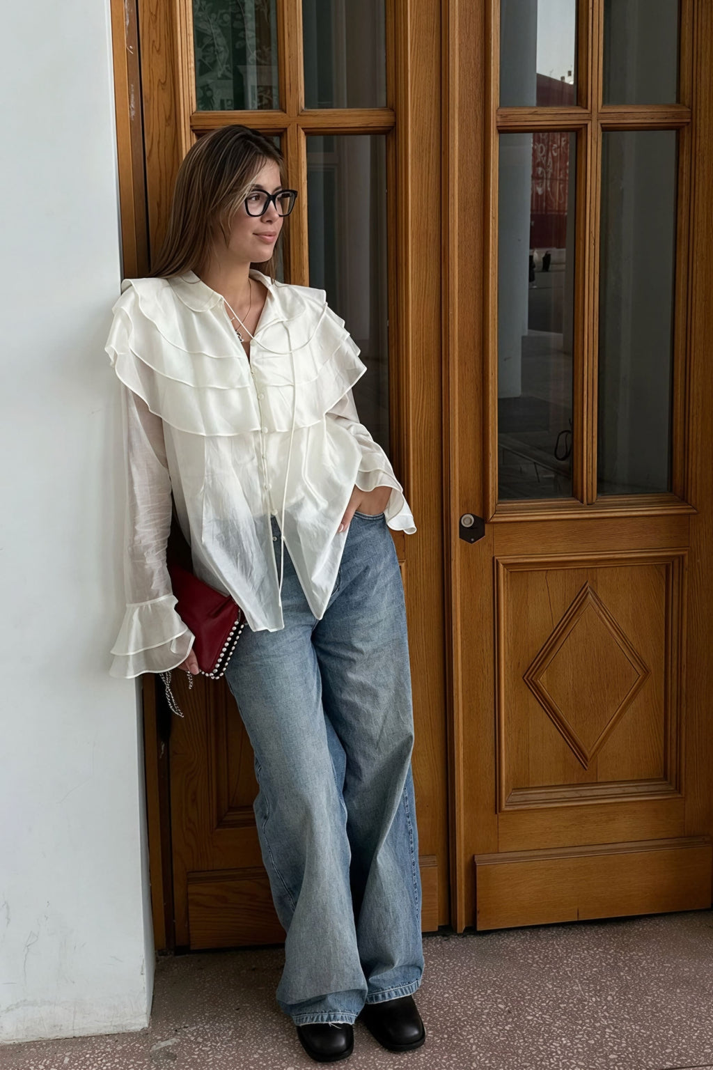 Ruffled Flare Sleeve Tencel Chiffon Blouse image 3