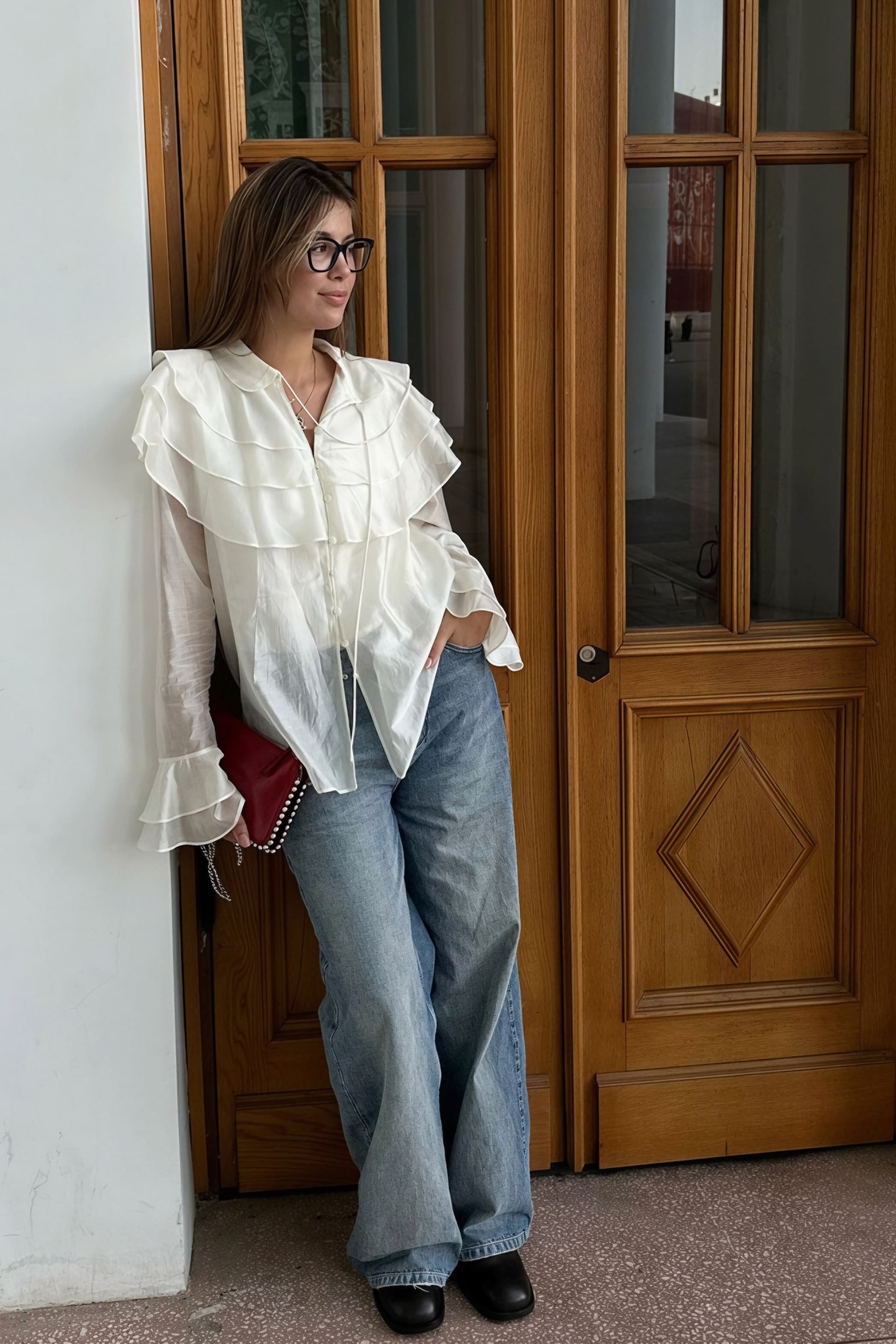 Ruffled Flare Sleeve Tencel Chiffon Blouse image 3
