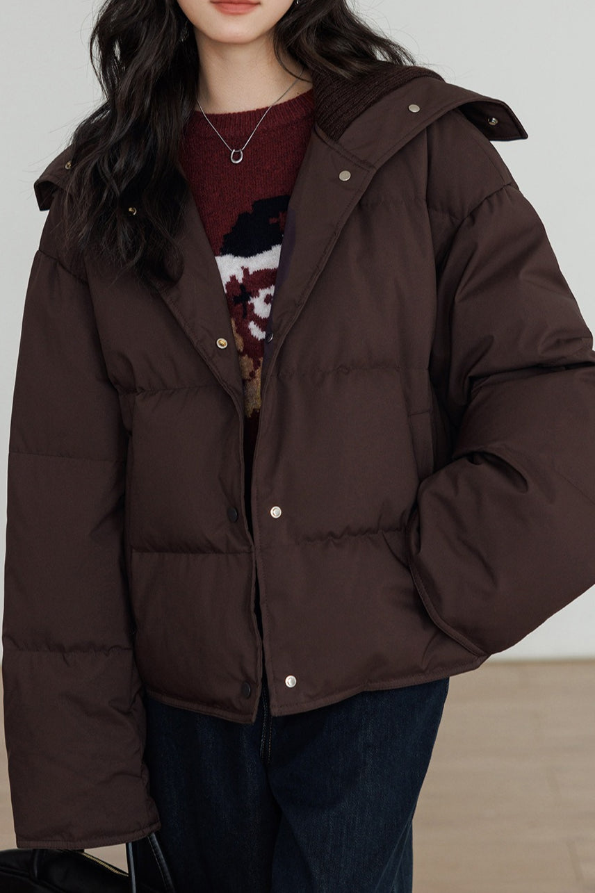 Knit Collar White Duck Down Puffer Jacket image 2