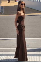 Chic Solid Strapless Ruched Side Slip Maxi Dress image 4