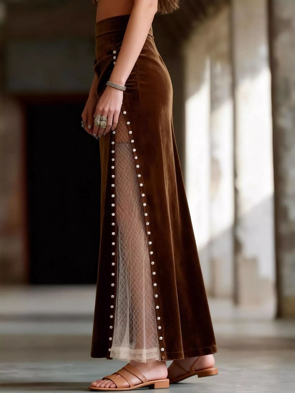 Ophelia Maxi Skirt detail view styled for Avrienne