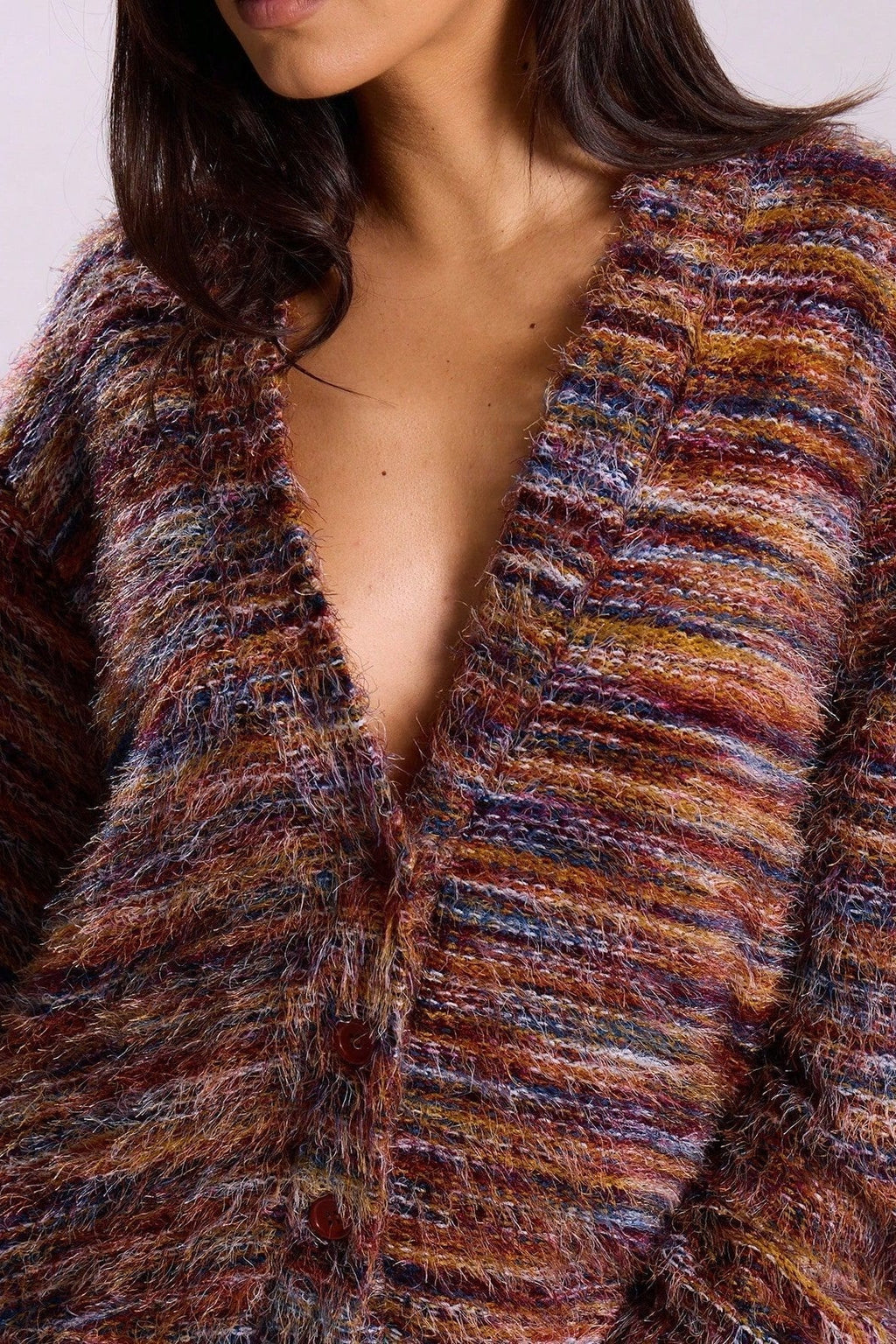 New Retro Fashion Deep V-Neck Maillard Plush Long-Sleeve Knit Cardigan image 4