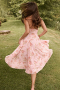 Chic Print Halter Neck V Neck Sheer Mesh Backless Midi Dress image 1