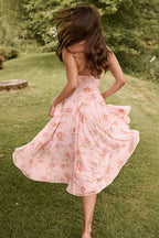 Chic Print Halter Neck V Neck Sheer Mesh Backless Midi Dress image 1