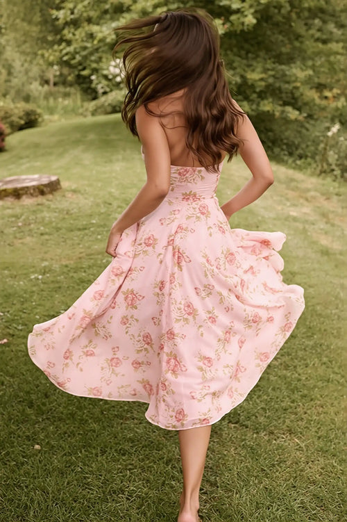 Chic Print Halter Neck V Neck Sheer Mesh Backless Midi Dress image 1