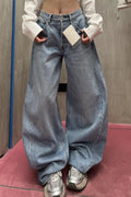 Loose Floor Length Curved Leg Washed Letter Embossed Jeans image 1