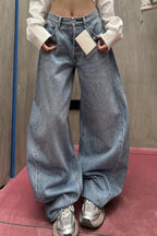Loose Floor Length Curved Leg Washed Letter Embossed Jeans image 1
