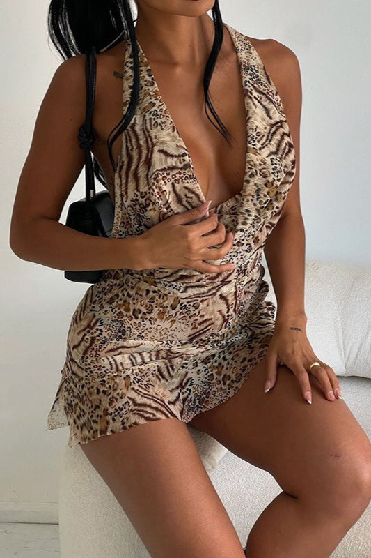 Vintage V-Neck Halter Mini Dress image 3