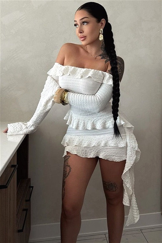 Off Shoulder Ruffle Flare Sleeve Mini Dress image 5