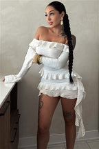 Off Shoulder Ruffle Flare Sleeve Mini Dress image 5