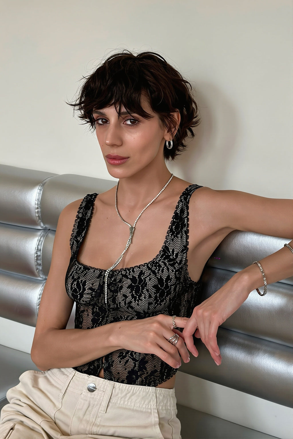 Sheer Lace Trim Sexy Cami Top image 4