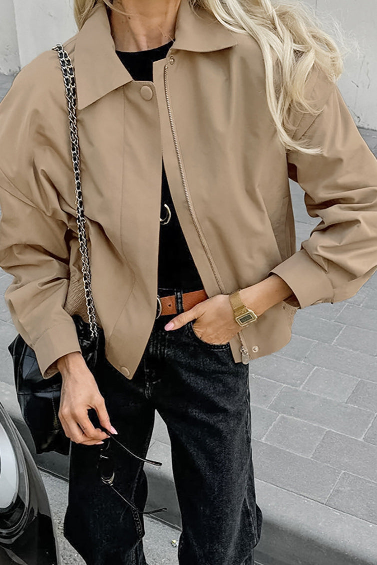 Khaki Biker Loose Fit Coat image 4