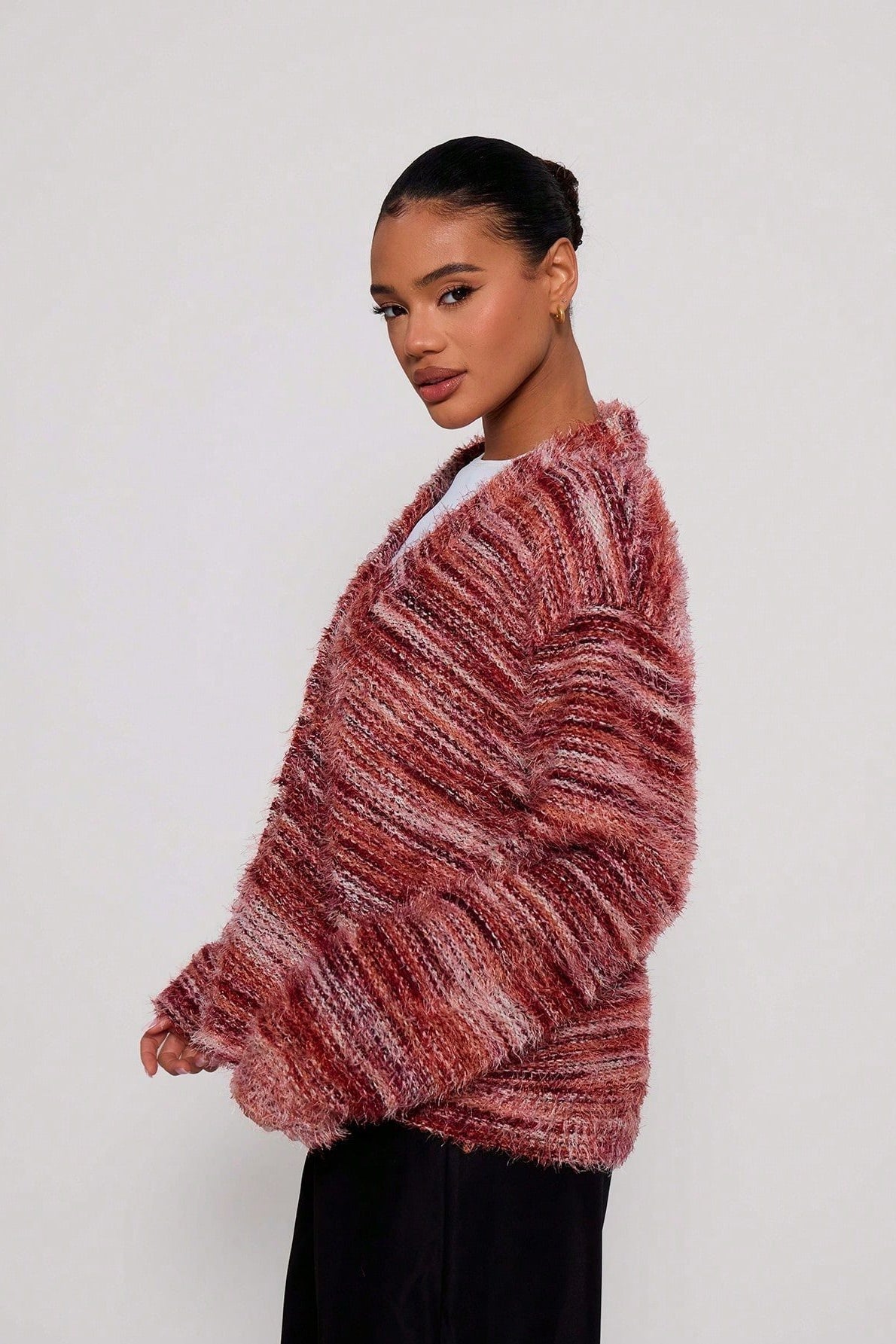 New Retro Fashion Deep V-Neck Maillard Plush Long-Sleeve Knit Cardigan image 7