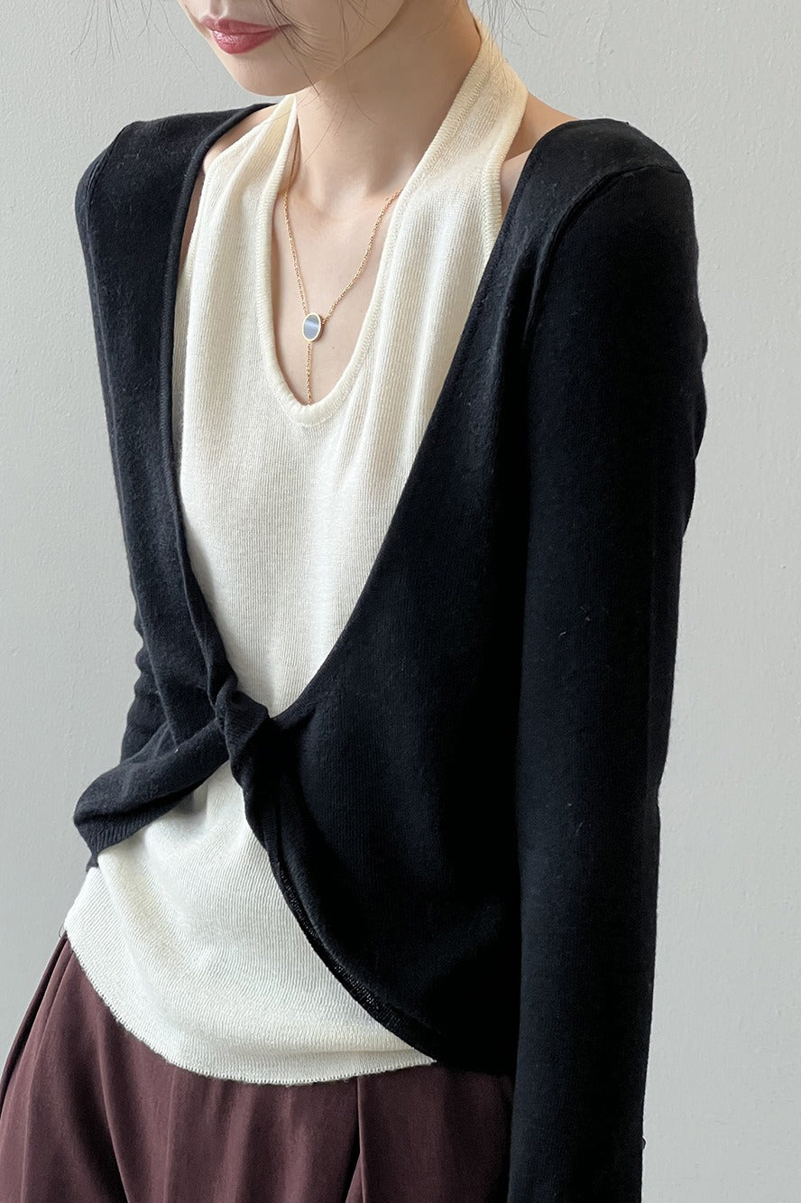 Patchwork Layered Halter Long Sleeve Tee image 15