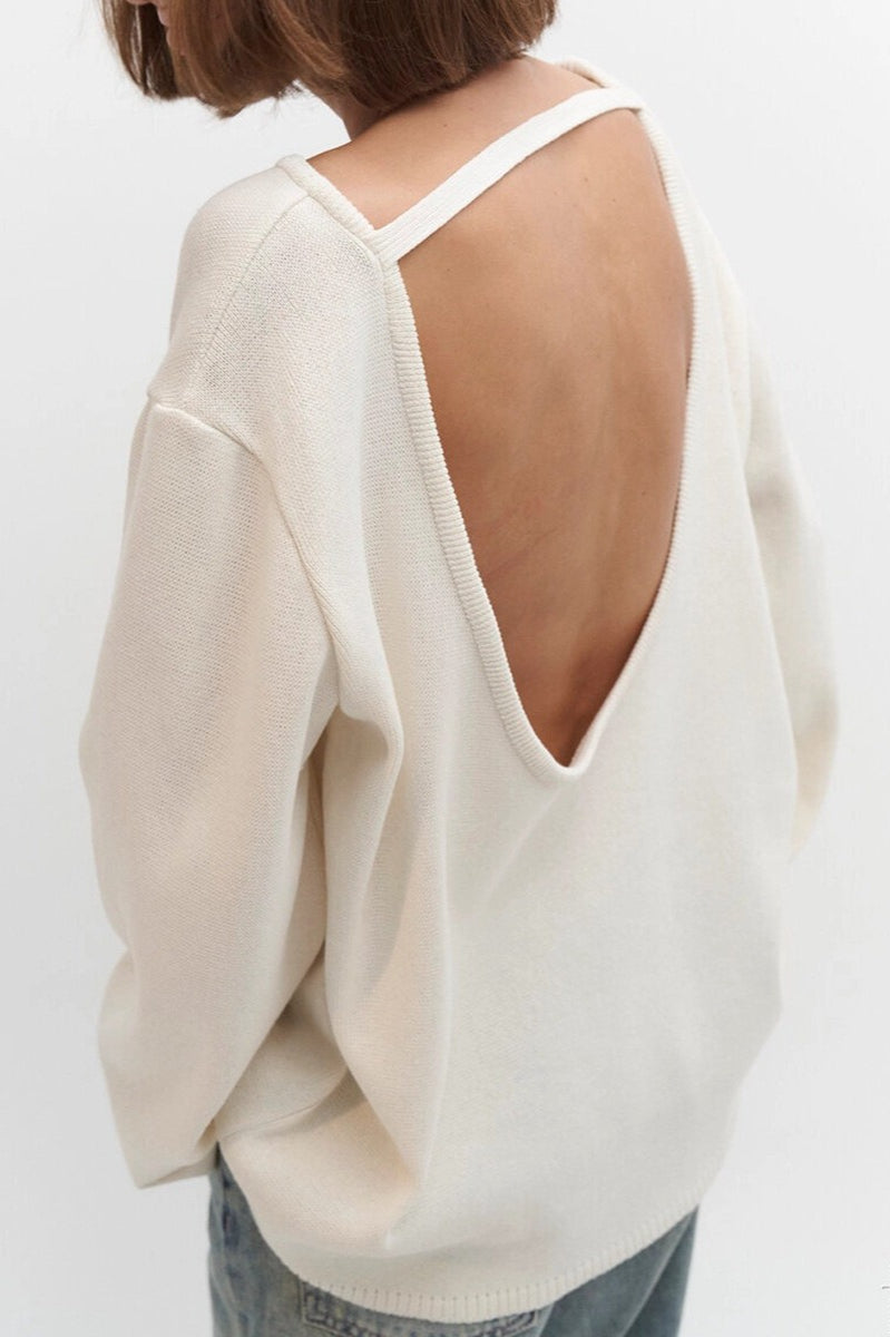 Cotton Pullover Open-Back Loose Sexy Knit Top image 15