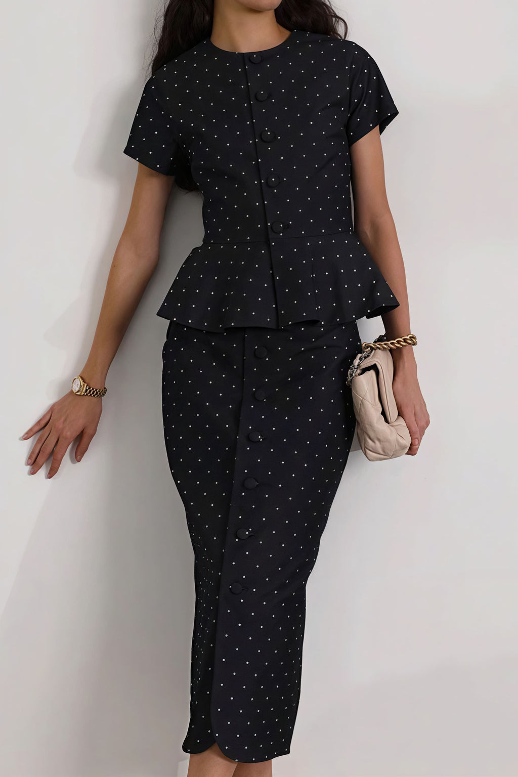 Polka Dot Print Short Sleeve Bodycon Skirt  Set image 5