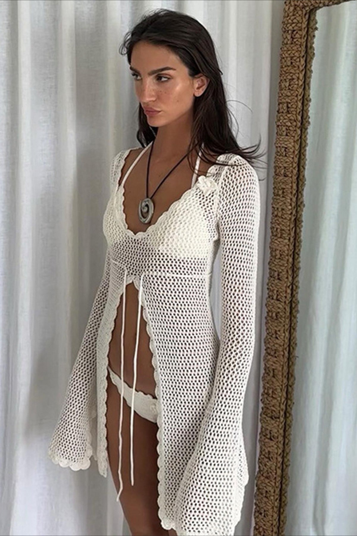 Solid Sexy V Neck Tie Knit Hollow Blouse image 6