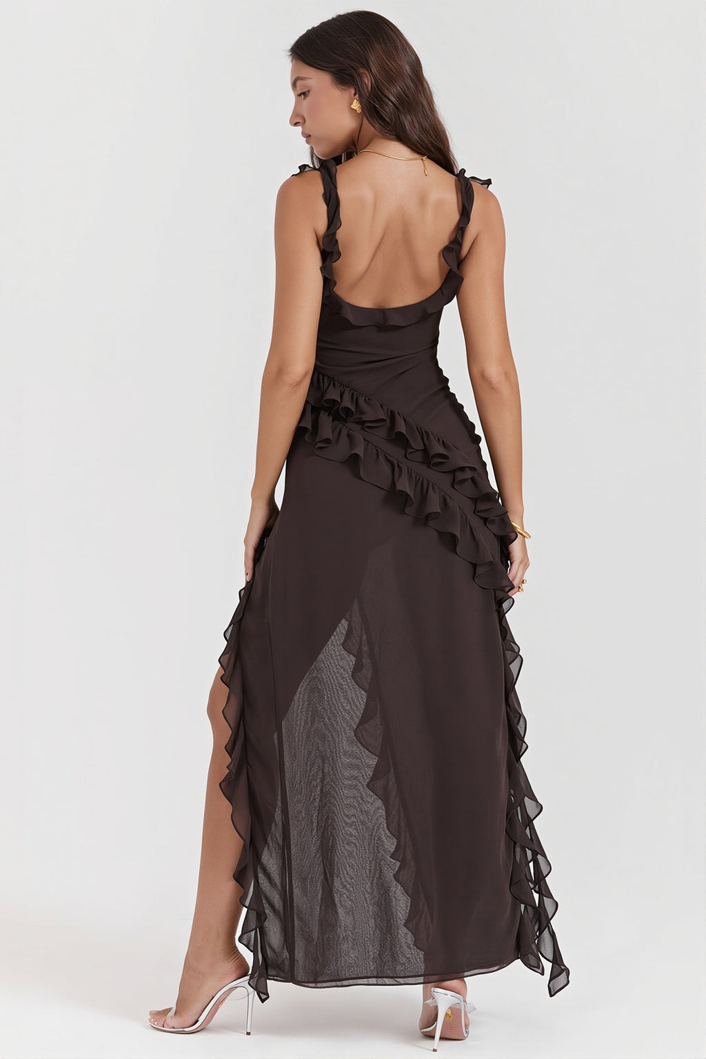 Ribbon Ruffle Splice Slit Maxi Dress image 9