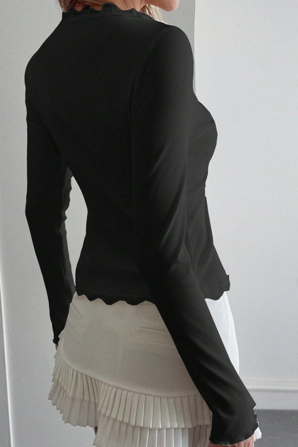 Lace Detail Long Sleeve Knit Top image 7
