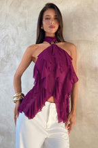 Chic Solid Ruffle Slim Halter Top image 2