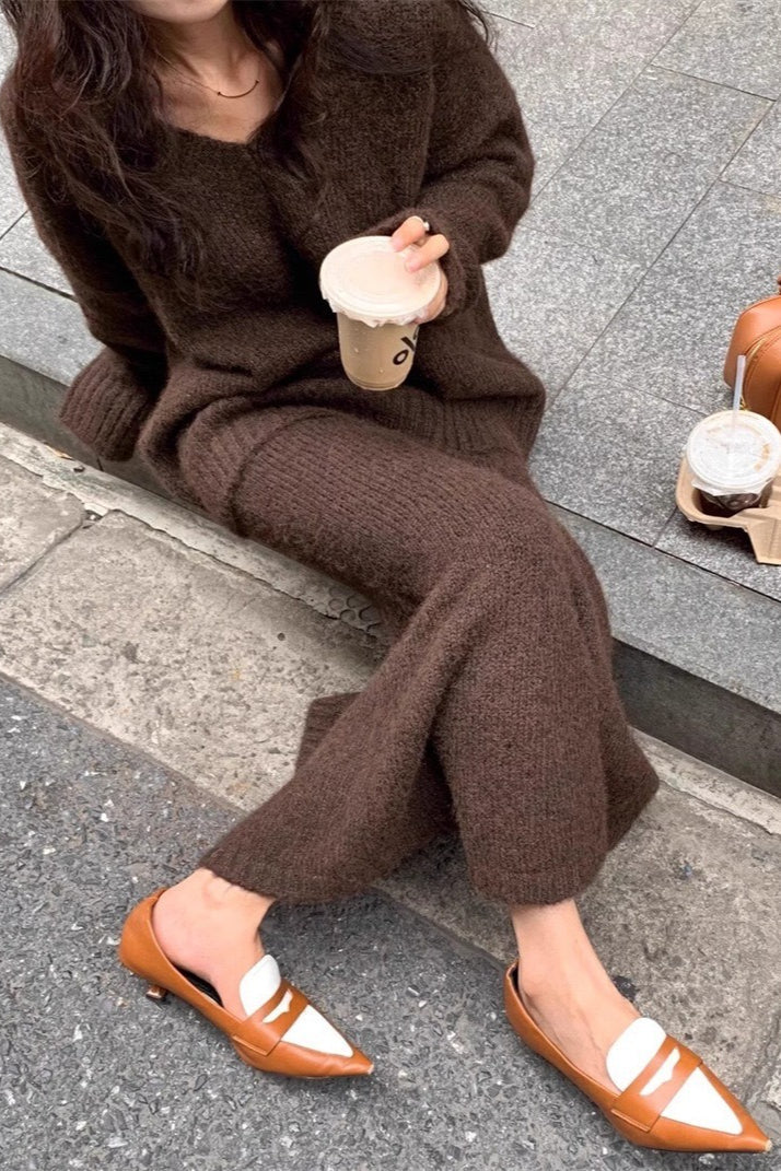 Lazy V-neck Knit Sweater Mermaid Skirt Two Piece Set image 2
