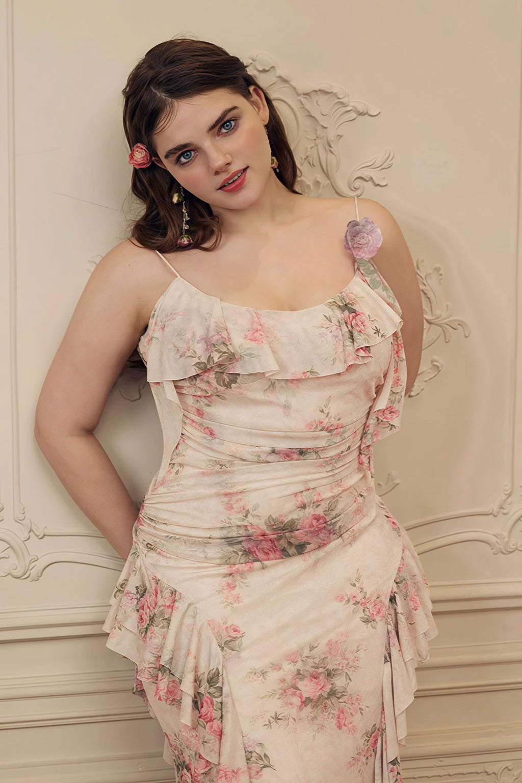 Ruffled Floral Asymmetrical Cami Maxi Dress image 7