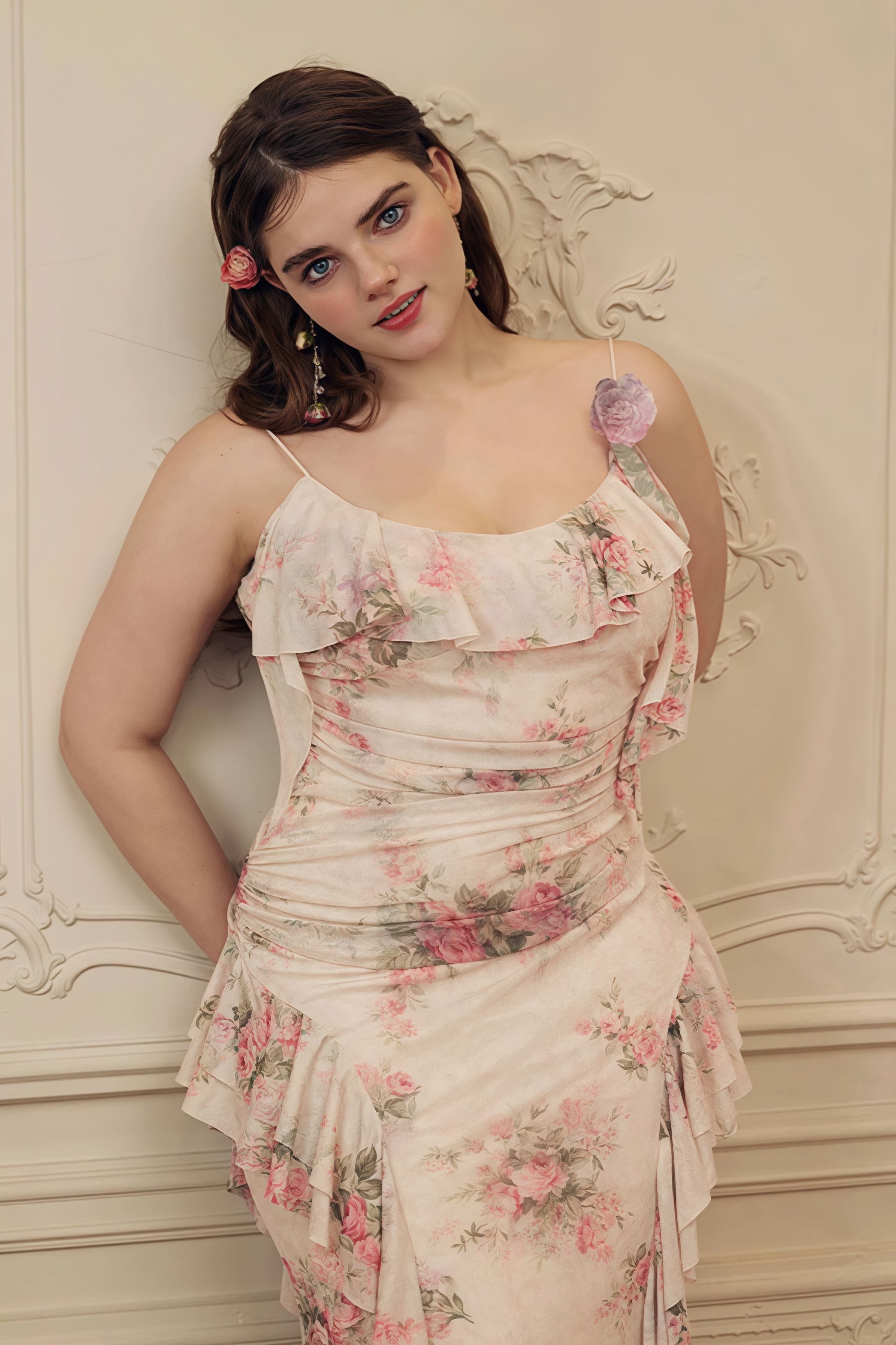 Ruffled Floral Asymmetrical Cami Maxi Dress image 7