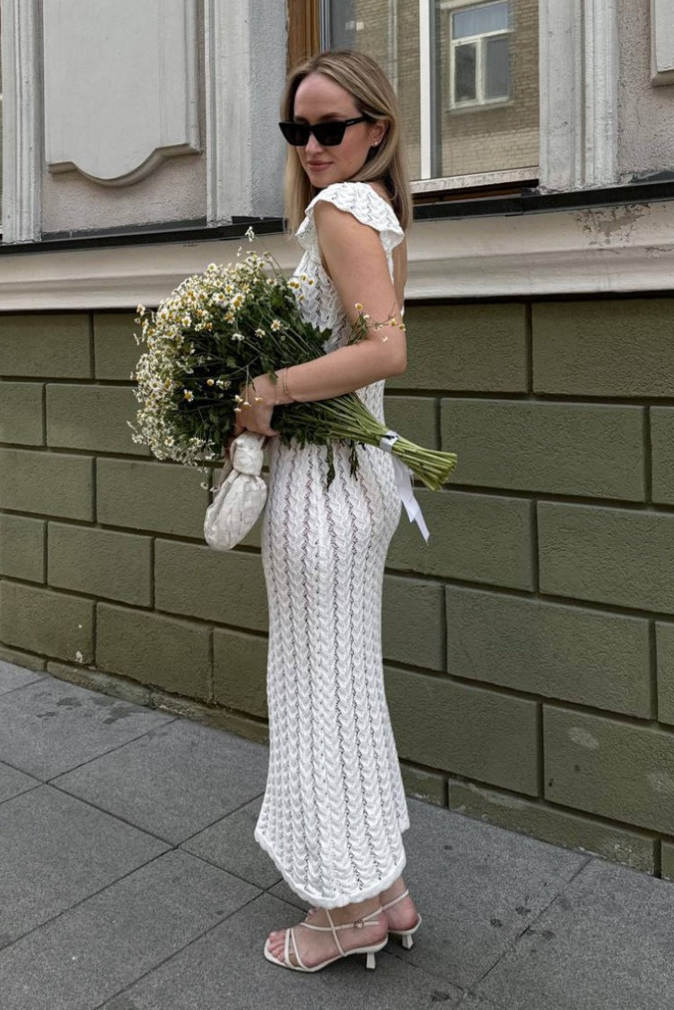 French Ruffle V Neck Knit Pastoral Maxi Dress image 10