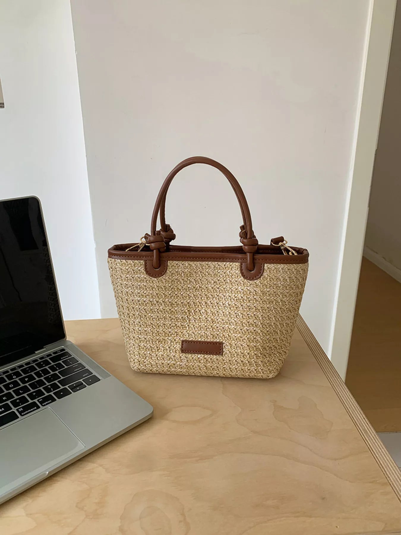 Lumi Straw Crossbody detail view styled for Avrienne