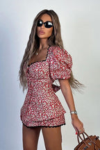 Puff Sleeve Floral Tie Two Piece Set image 2