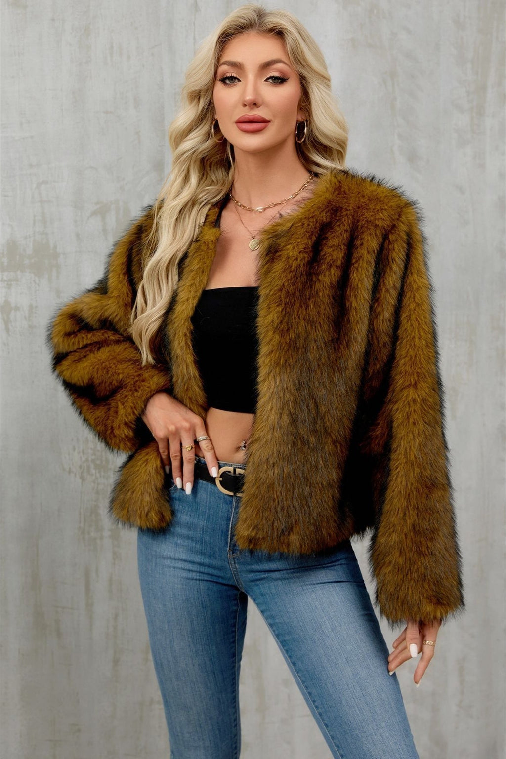 Plush Short Fur Open Cardigan Coat image 8