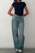 Solid Stretch Straight Leg Jeans image 2