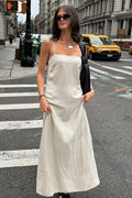 Khaki Linen Cotton Cami Loose Office Maxi Dress image 1