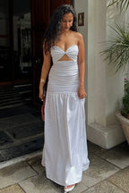 Mesh Strapless Hollow Colorblock Maxi Dress image 4