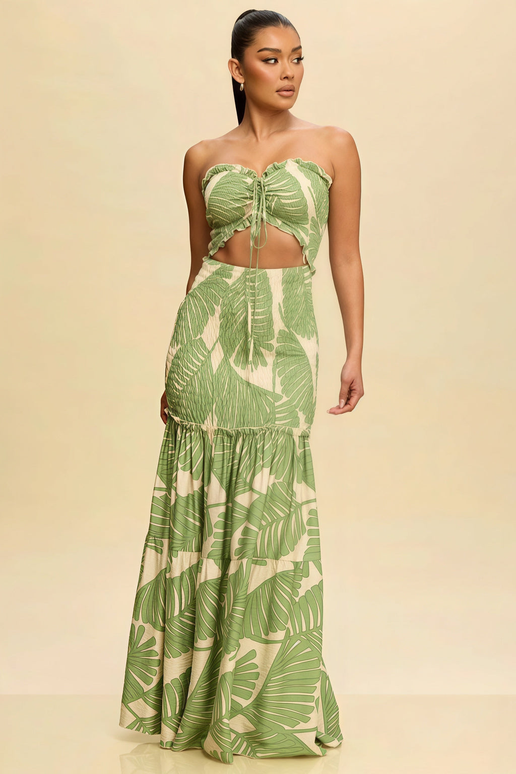 Printed Strapless Cutout Maxi Dress image 3