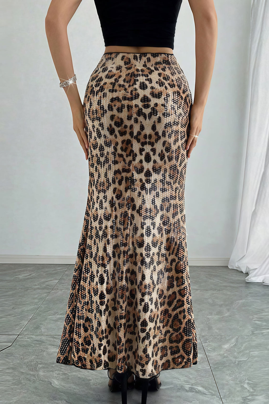 Leopard Sequin Double Layer Stretch Skirt image 4
