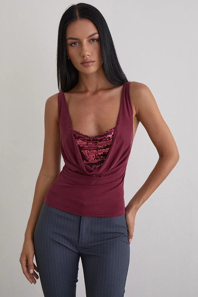 Chic Solid Slim U Neck Sequin Cami Top image 1