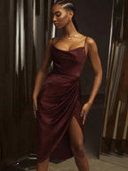 Slim Fit Sexy Halter Neck Satin Split Party Dress image 4
